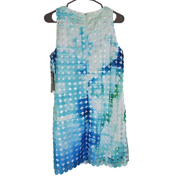 Tahari‎ Royal Aqua Sleeveless Mosaic Shift Dress Womens Petites 10P Textured NWT - Picture 2 of 10